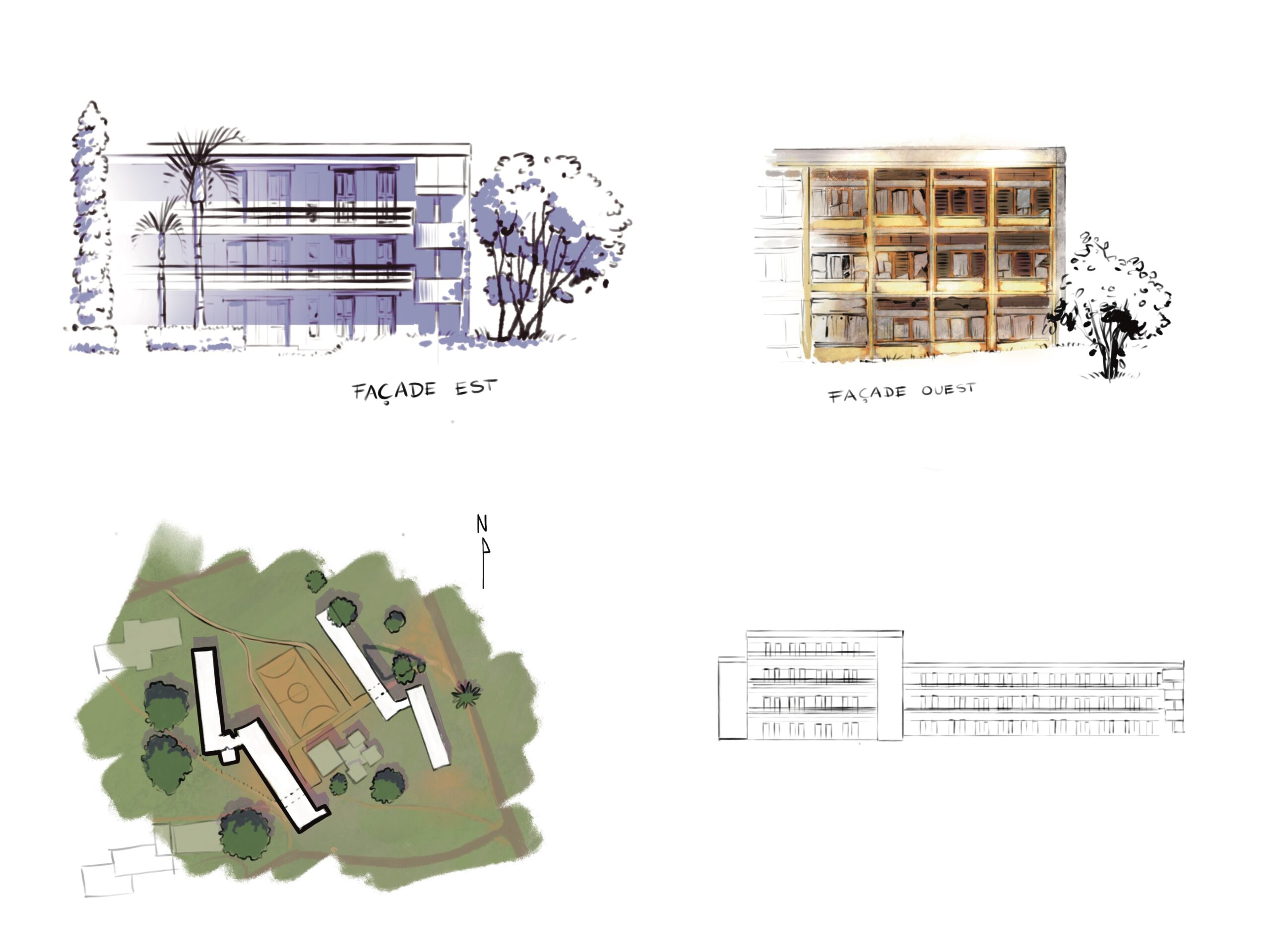 Planche d'illustrations du quartier université 1 à Yaoundé