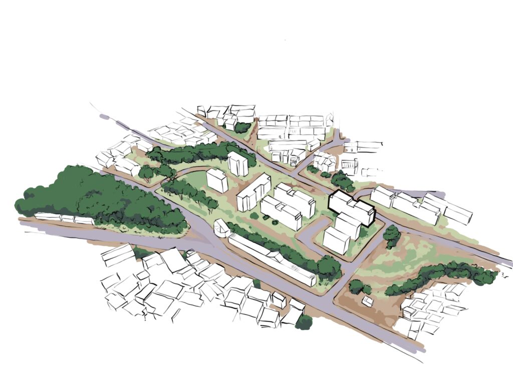 Illustration, vue aérienne du quartier cité verte à Yaoundé, Cameroun